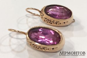 Винтажные серьги с розовыми корундами. Красное золото 583 пробы. СССР, 1960-80-е гг.