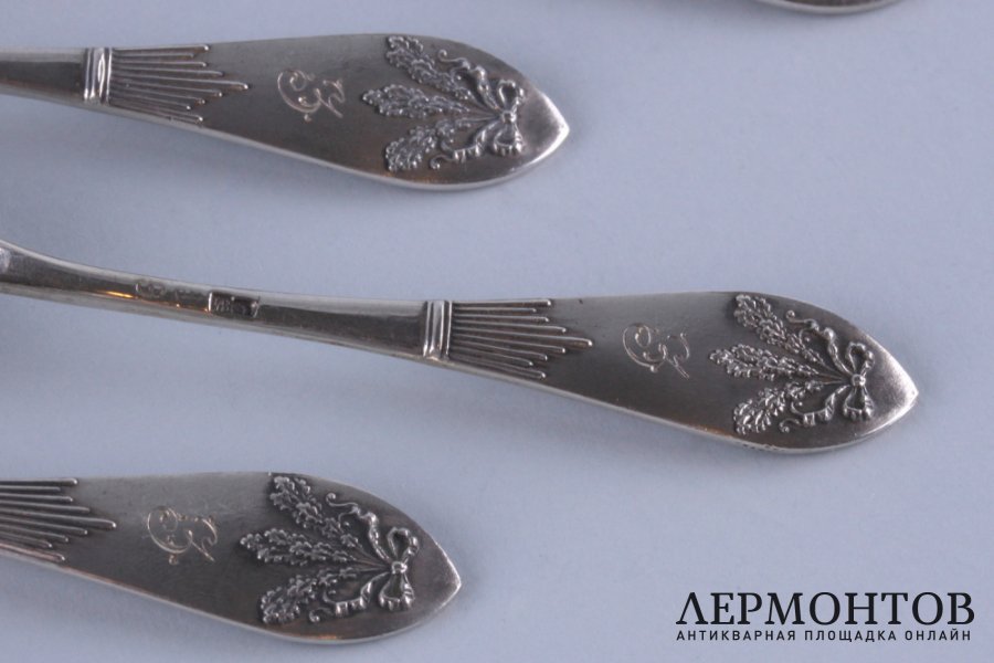 Набор кофейных ложек. Хемпель. Серебро 84 пробы. Варшава, Россия. 1908-1917.