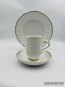 Чайное трио «Лебединый сервиз» в золоте. Фарфор, Meissen, Германия, 20 век