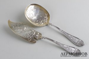 Набор для мороженого и сервировки в стиле ампир. E. Ernie. Серебро 950. Франция, XIXв