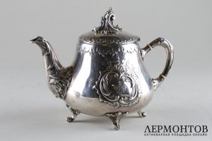 Чайник в стиле рококо. Серебро 84 пробы. Россия,1875-1894 годы