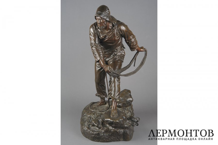 Скульптура Рыбак, забрасывающий крюк. Франция, конец 19 в. Авт. мод. Lormier. Бронза.