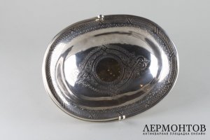 Сухарница в русском стиле. Россия, Москва, мастер И.И.,1888 год. Серебро 84 пробы. 
