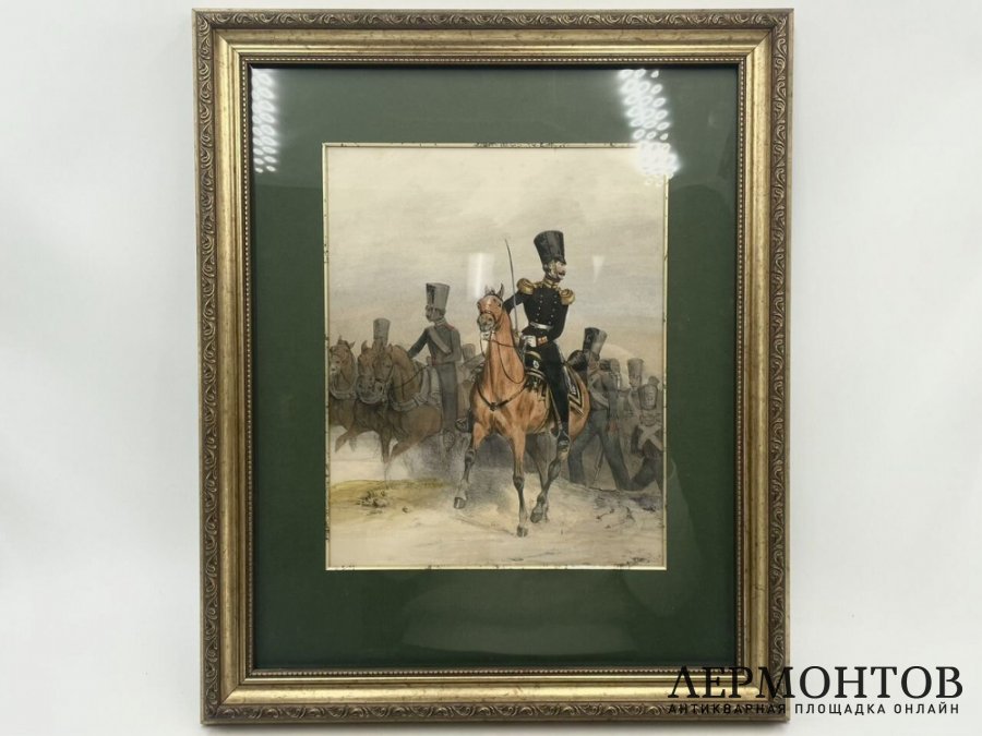Гравюра Штаб-офицер и рядовые гвардейской конной артиллерии. 1840 г.