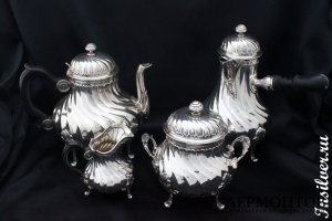 Чайно-кофейный сервиз Leon LAPAR. Серебро 950. Франция