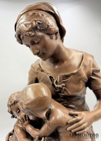 Скульптура Мать с детьми. Франция, Henri Ple, 19 век. Бронза, мрамор.