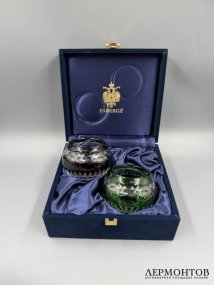 Парные подсвечники «Nadya», изумрудный и аметистовый. Цветной хрусталь, Faberge