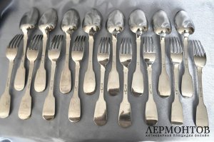 Столовый набор. А. Брагин. Серебро 84. Российская империя