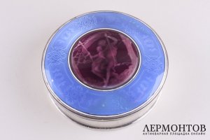Шкатулка с эмалью гильоше. Серебро 950 пробы. Франция.