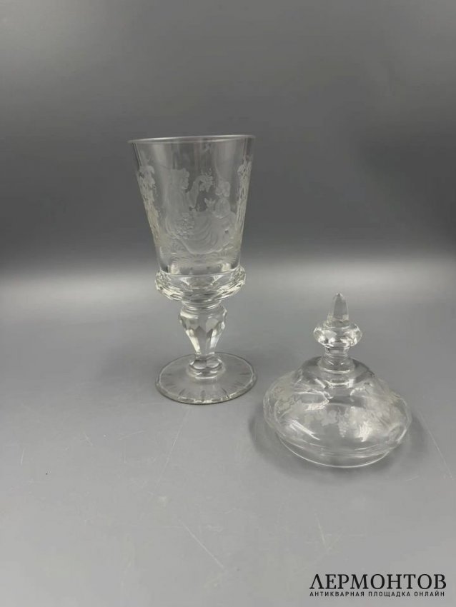 Кубок с крышкой «Пастораль». Хрусталь, гравировка, Европа, 1870–1890 годы