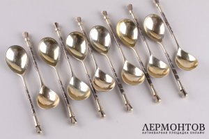 Чайные ложки с чернью. Серебро 84 пробы. Россия, 1880-е годы.