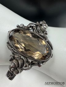 Комплект с крупными раухтопазами. Серебро, СССР, 2-я половина 20 века