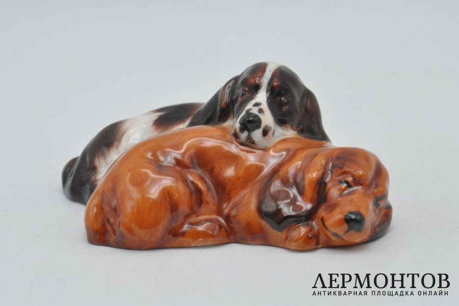 Статуэтка Спящие кокер-спаниели. Фарфор, роспись. Англия, Royal Doulton, 1970-80е гг.