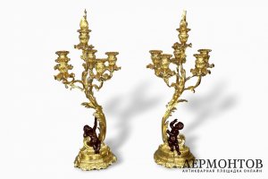 Крупные старинные бронзовые канделябры в стиле ампир. Европа, XIX век.