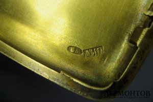 Портсигар Аэроплан. Серебро 84 пробы, золото 56 пробы, золочение. Россия.