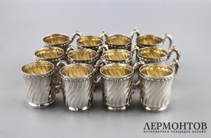 Набор стопок на 12 персон. Серебро 950 пробы. Франция, XIX век.
