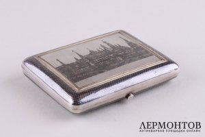 Портсигар с черневым рисунком. Серебро 84 пробы. Россия, 1888 год.