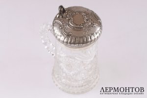 Кружка с откидной крышкой. Серебро 800, хрусталь. Европа