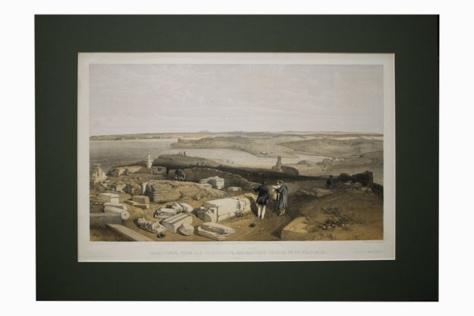 Литография. Вид на Севастополь от руин древнего Херсонеса. У. Симпсон. 1856 г.