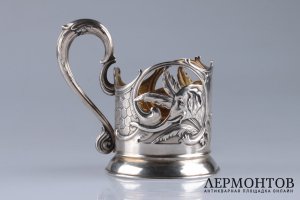 Подстаканник в стиле модерн. Слоны. СССР, 1953-1955-е гг. Серебро 875.