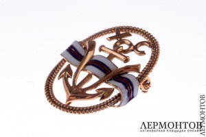 Брошь Yacht club. Золото 750, эмаль. Франция