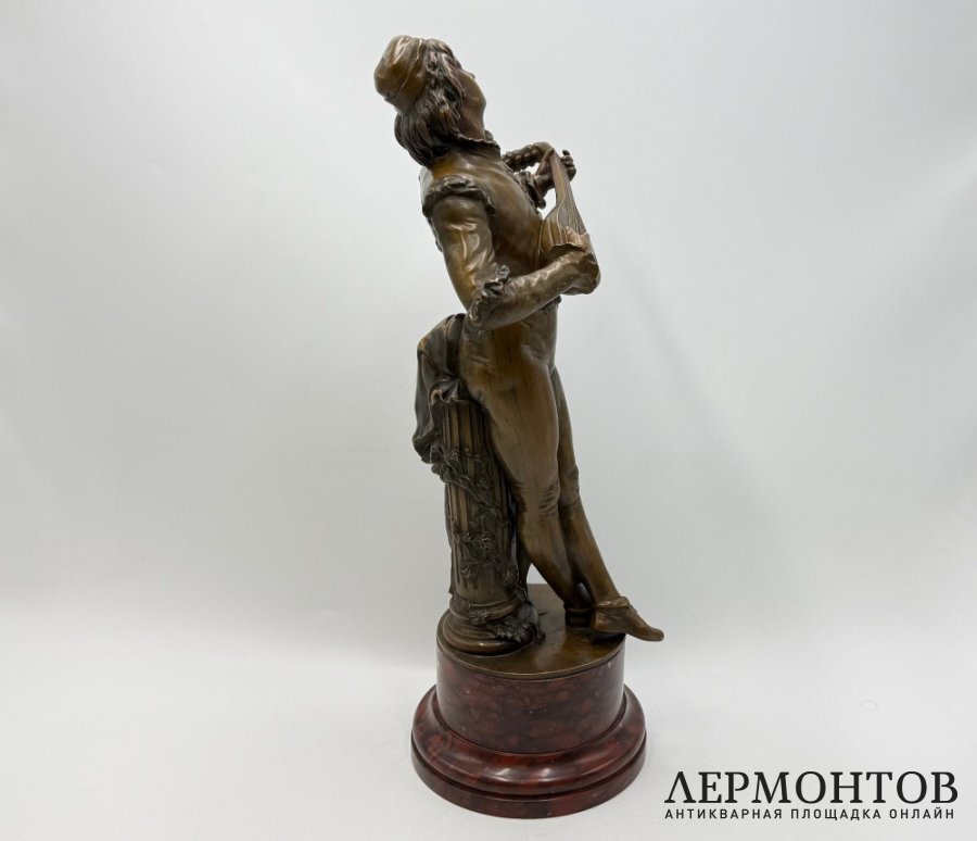 Скульптура Музыкант с мандолиной. Германия, 19 век, Gustav Heinrich Eberlein. Бронза.