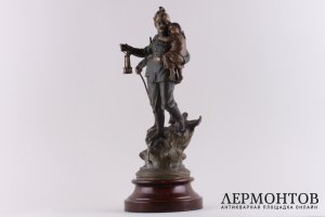 Скульптура Пожарные. Франция, Париж, начало 20 в. Шпиатр, литье, патина.
