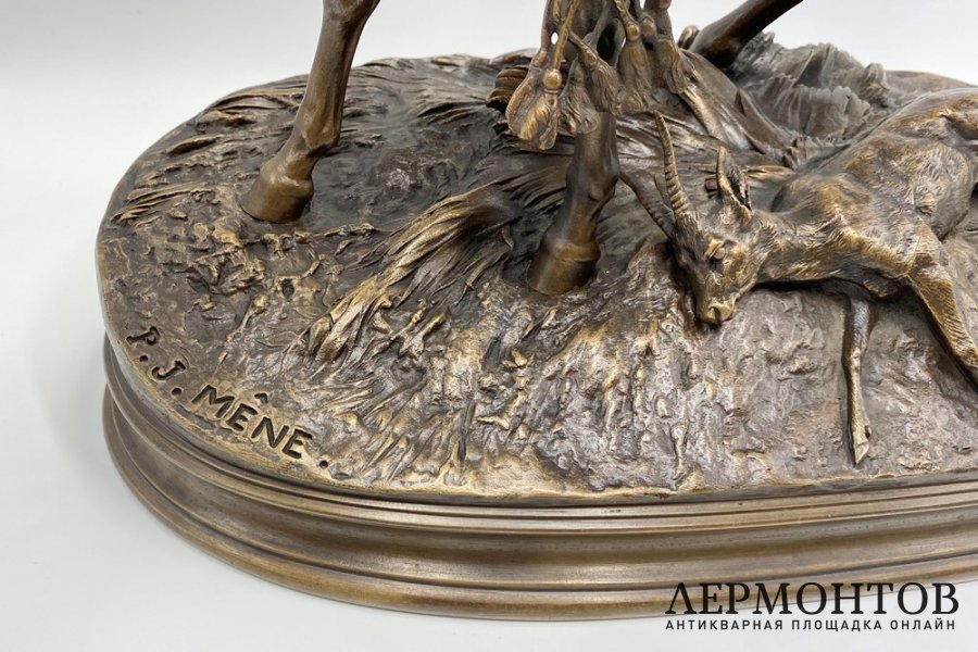 Скульптурная композиция Охотник на лошади. Франция, Париж, P.-J. Mene, 19 век. Бронза