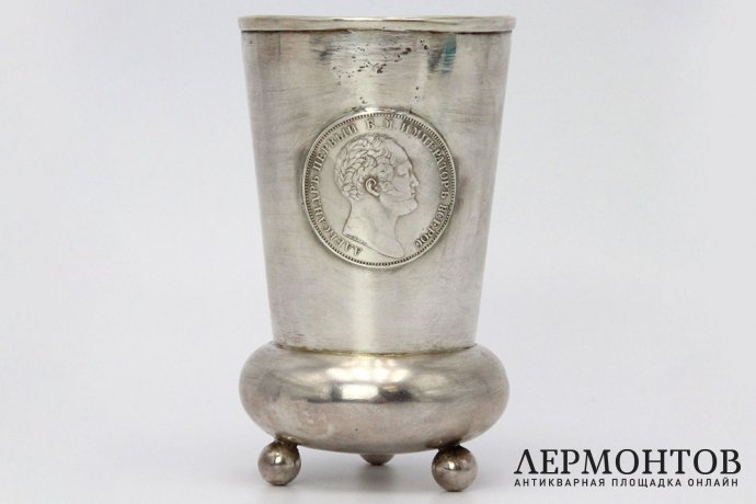 Карандашница, стакан в память открытия Александровской колоны. Серебро. Россия, 1894.
