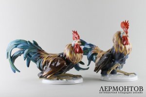 Статуэтки Два петуха. Фарфор.  Фабрика Rosenthal, Германия, середина 20 в.