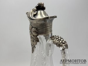 Графин в ст. Модерн. Россия, Немиров-Колодкин, 1900-е гг. Серебро 84 пробы, хрусталь.