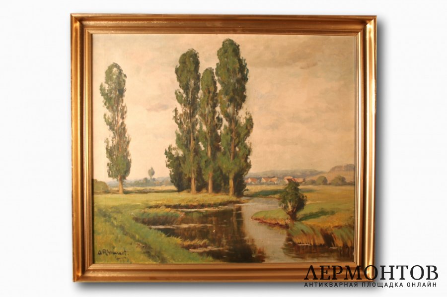 Картина. Берег в Дюссельдорфе. Художник Adolf Rheinert. Холст, масло.