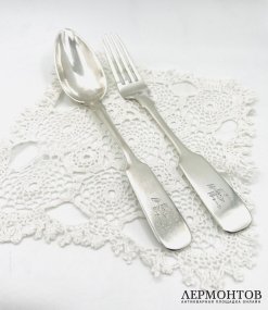 Ложка и вилка. Серебро 84 пробы, Fraget, Россия, 1877–1878 годы