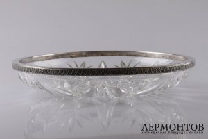 Большая ваза для сервировки. Серебро 800, хрусталь. Польшая