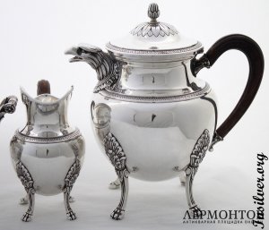 Чайно-кофейный сервиз для двоих. Limousin et Souche. Серебро 950. Франция