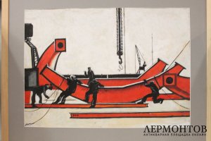Курзенков Л.С. Порт. Бумага, акварель, 1960-70е гг. В раме.