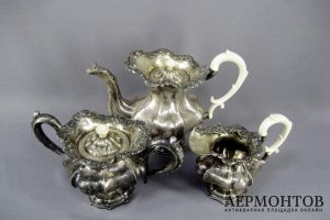 Чайный сервиз. Серебро 84 пробы, кость. Россия, 1842 год.