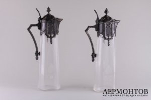 Парные графины в стиле ампир. Плевкевич. Серебрение, стекло. Варшава. XIX в.