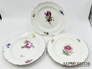 Тарелки с цветочной росписью. Германия, Meissen, 18 век. Фарфор, роспись.