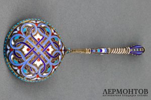 Ложка для варенья с византийским узором. Серебро 84, Эмаль. Россия. 1886-1894