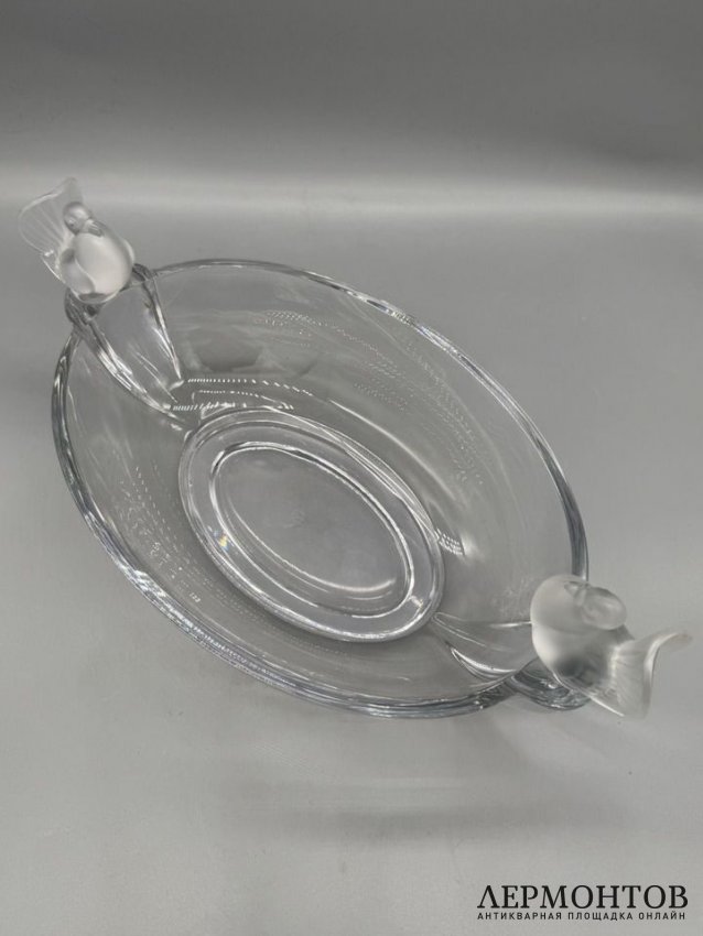Овальная ваза для фруктов с птичками. Хрусталь, Cristal de Sèvres, Франция, 20 век