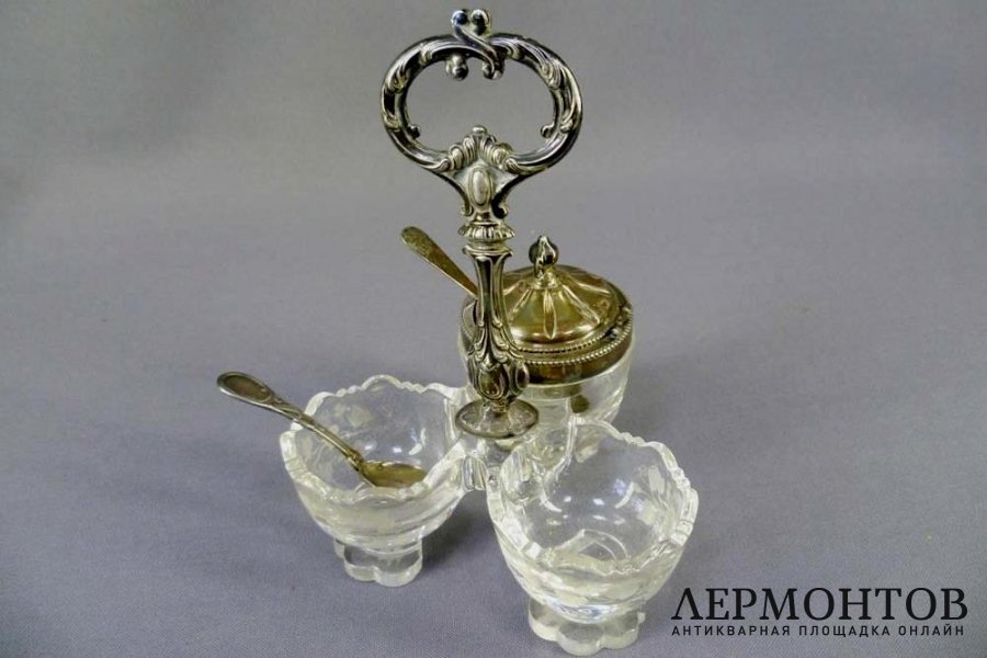 Прибор для специй. Серебро 950, стекло. Франция, XIX век. 