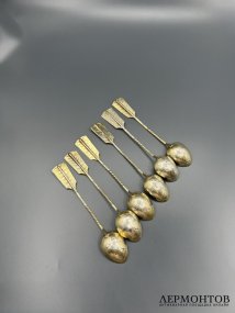 Набор кофейных ложек «Стрелы». Серебро 84 пробы, Россия, 1908–1917 годы