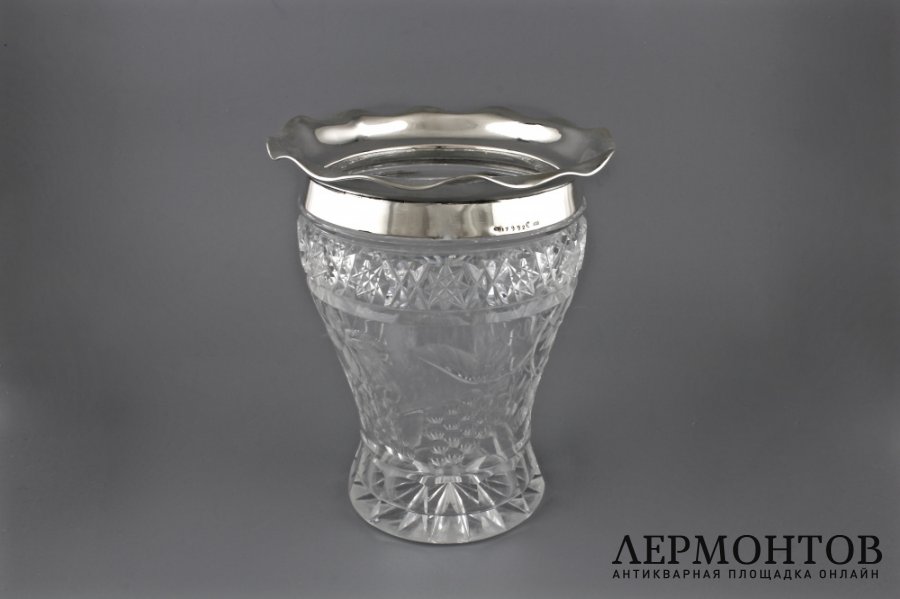 Ваза для цветов. Хрусталь, серебро 800 пробы. Австрия, Вена, 1930-е гг.