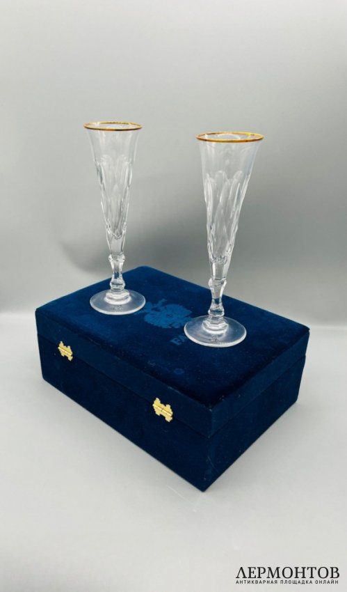 Парные фужеры для шампанского. Хрусталь, золочение, Faberge, Франция, современная работа