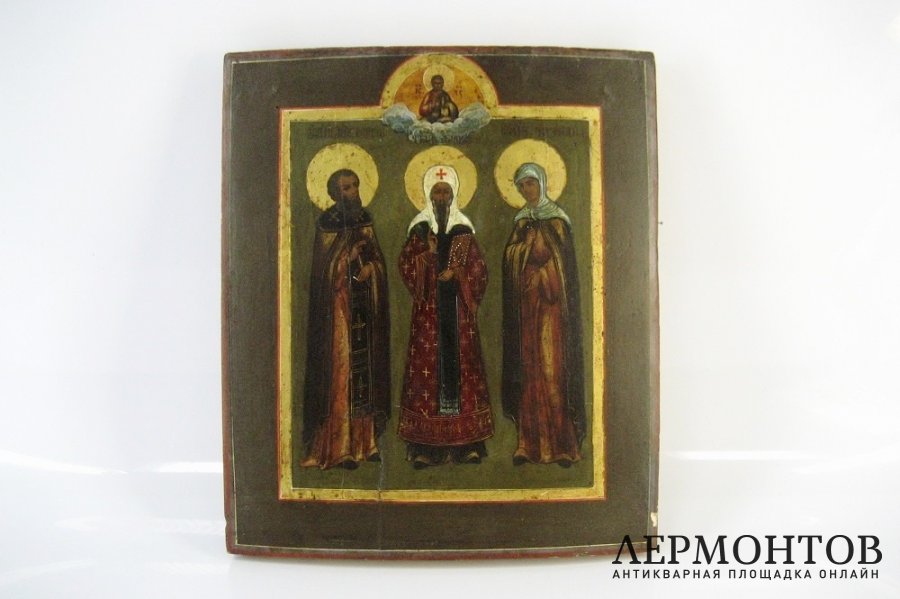 Икона. Св. Сергий Радонежский, Св. Татьяна, Св. Алексей. Дерево. Российская Империя, XIX век.