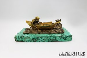 Скульптура Рыбак. Россия, 1860-1880-е гг. Бронза, литье, золочение. Малахит.