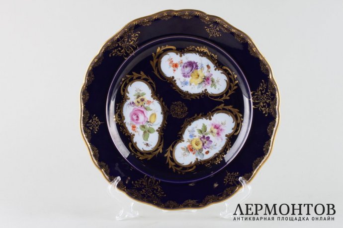 Тарелка Цветы. Фарфор, роспись, кобальт. Германия, Мейсен, XIX век