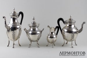 Чайный и кофейный сервиз Savary et Fils. Серебро 950 пробы. Франция, нач. XX века.