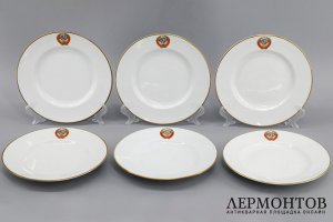 6 тарелок, Кремлевский сервиз. Фарфор. СССР, ЛФЗ, 1960-70е гг.